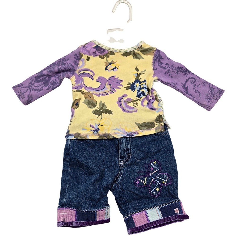 Baby Gap 3-6 Months Floral Patchwork Denim Jean Pants Outfit Set 100% Cotton Y2K
